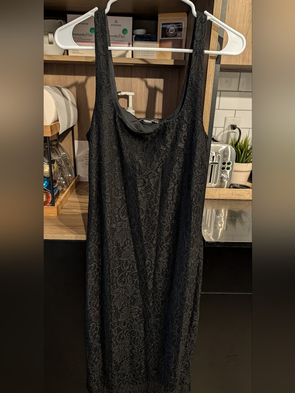 BCBG Black Lace Scoop Neck Mini Dress